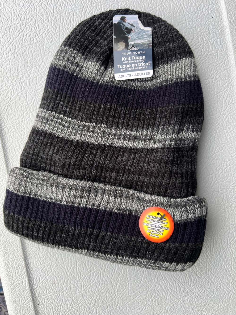 True North Knit Tuque Beanie in Black, Gray & Navy